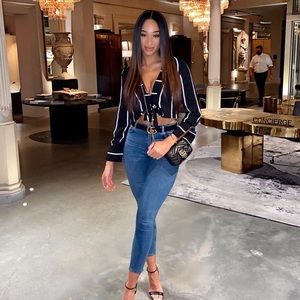 Cropped Black and White stripe shirt